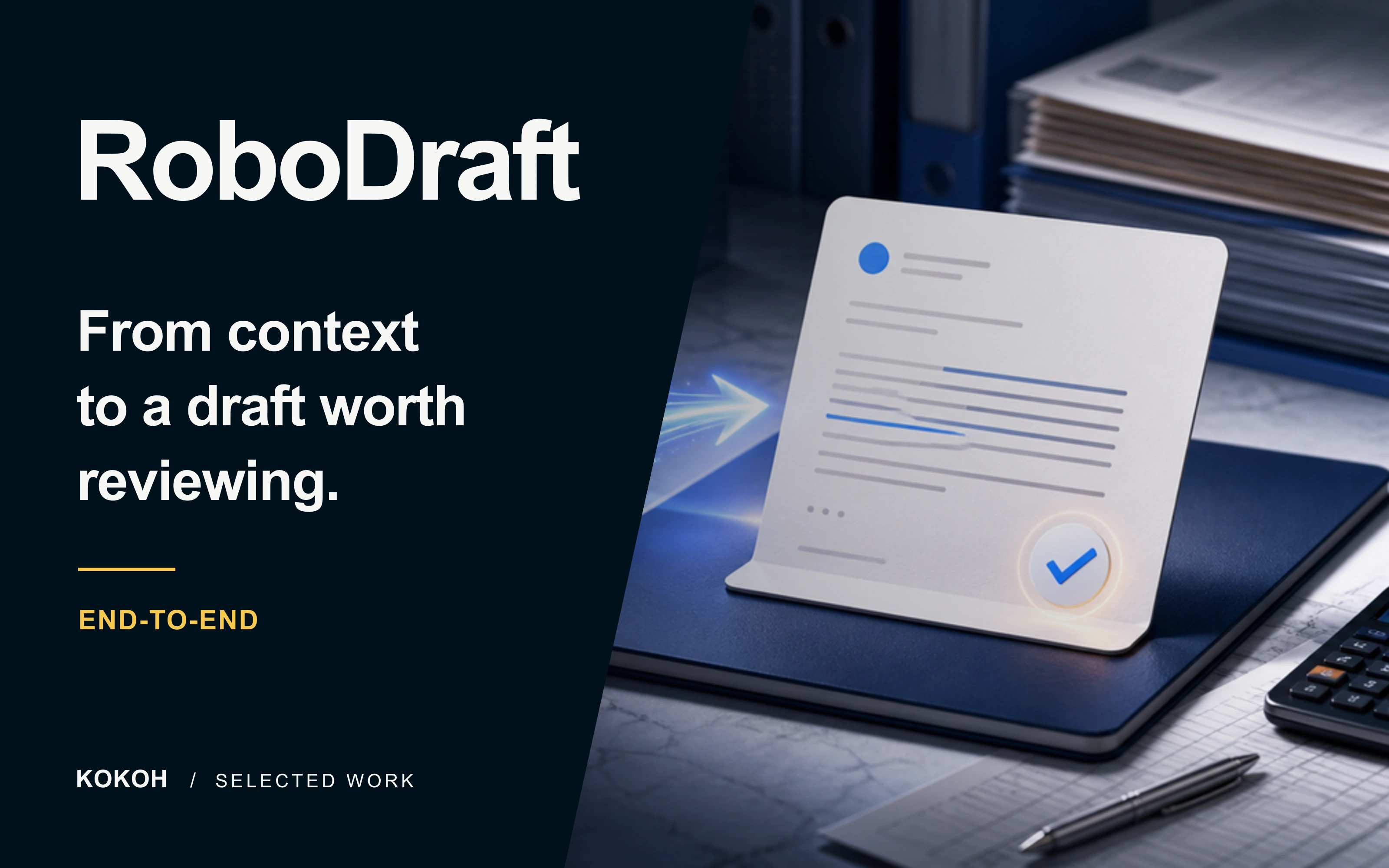 RoboDraft case study cover with an AI-assisted drafting workspace